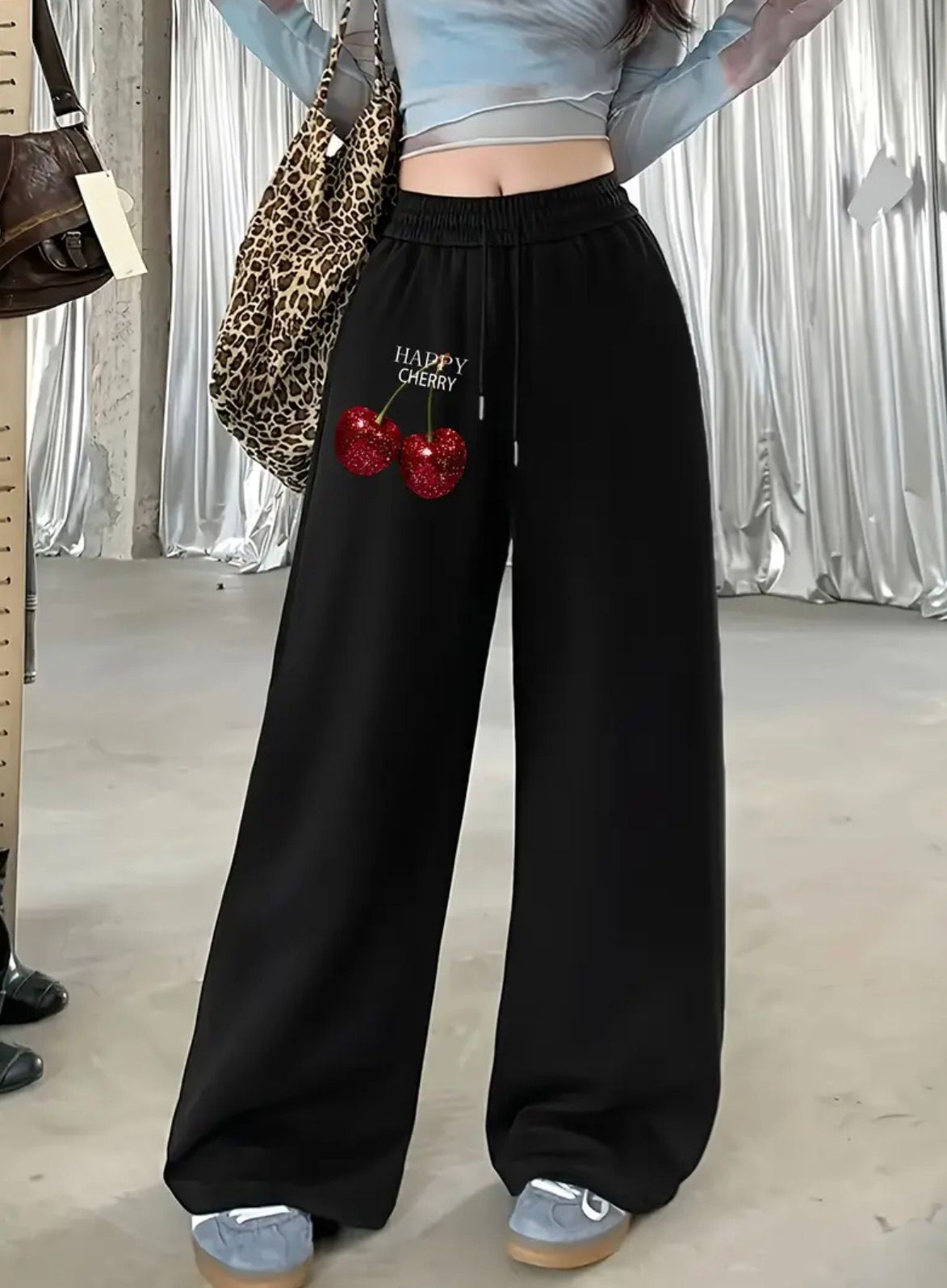 cherry black printed trouser