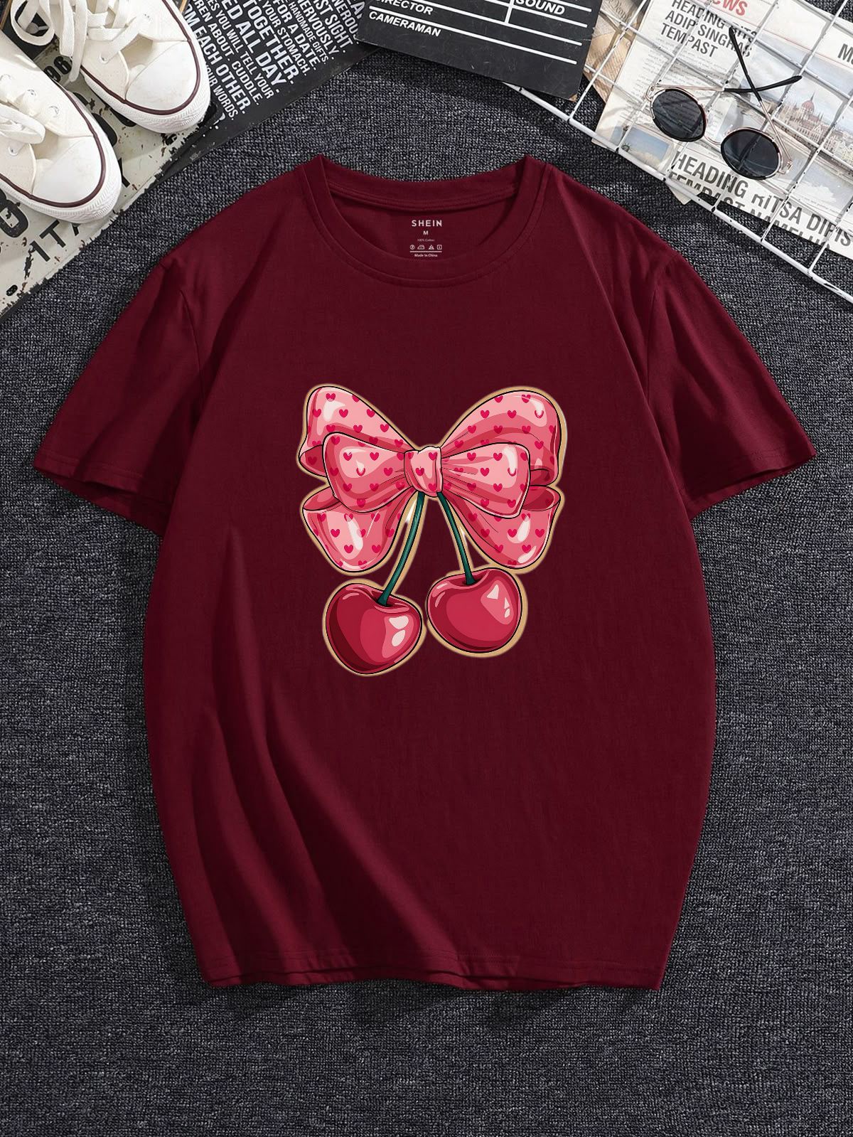 "Sweet Cherry Blossom" Maroon Graphic T-Shirt