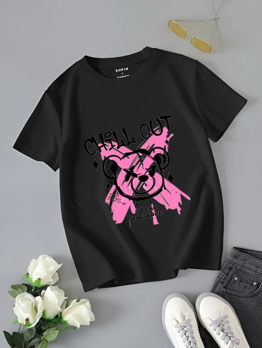 "Chill Out" Graffiti Bear Black Graphic T-Shirt
