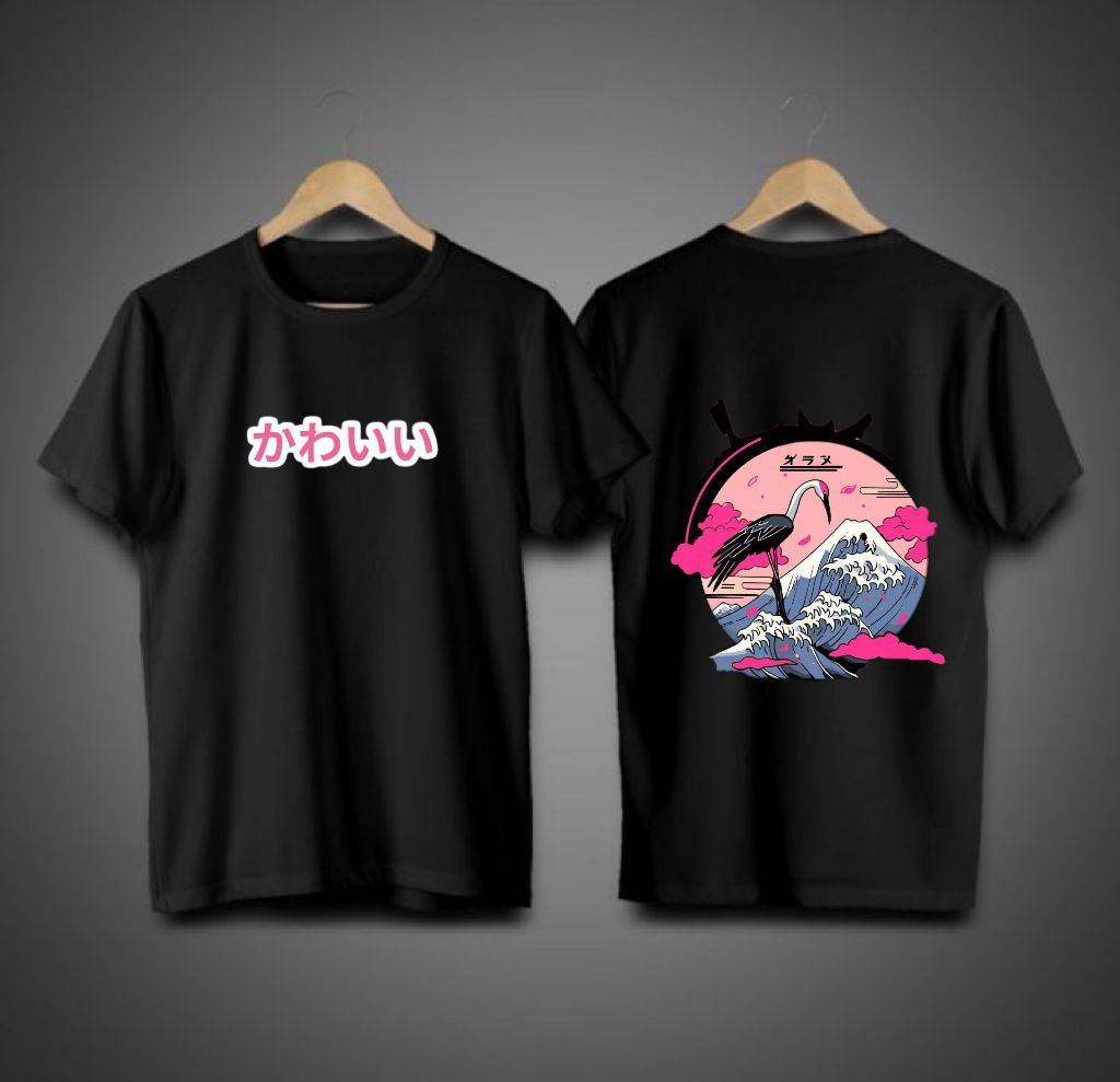 Japanese Crane & Wave Black Tee
