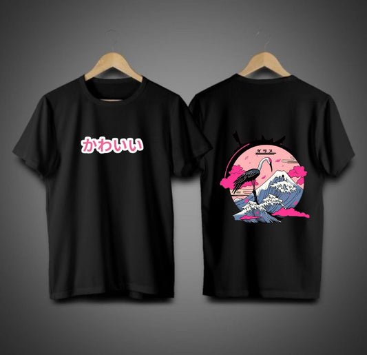 Japanese Crane & Wave Black Tee