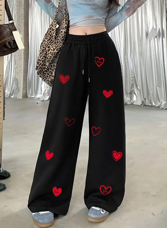 red & black heart design trouser