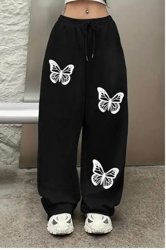 butterfly design black & white trouser